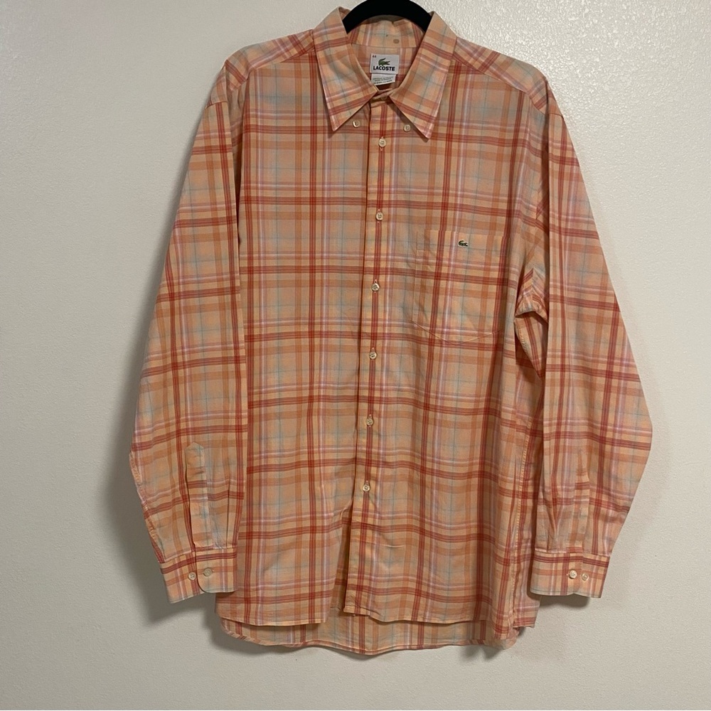 Lacoste Shirt Men’s Size 44/ XL Salmon Plaid long sleeve button up shirt